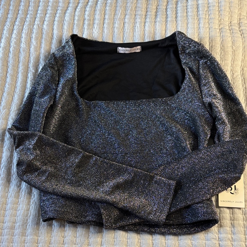 NEW WITH TAGS! Sincerely Jules Black and Silver Glitter Top